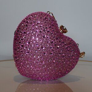 RAMLA Heart Shaped Crystal Rhinestone Women's clutch Gold color Hardware pink